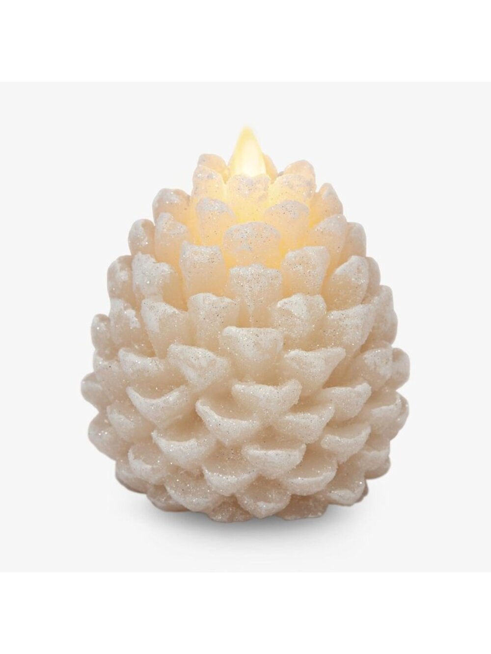 Flameless Pinecone Candle - White Glitter & Snow Finish, LED Battery Operated